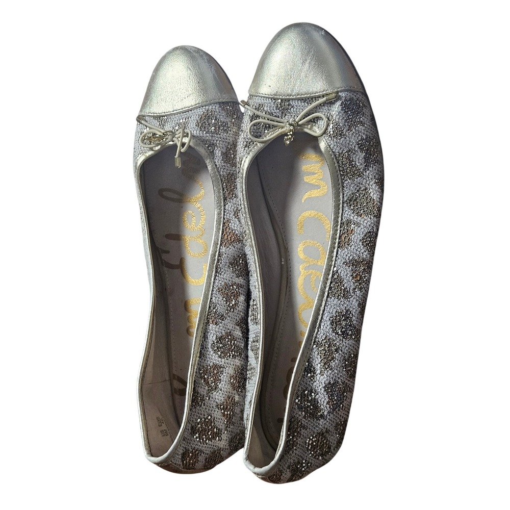 Sam Edelman Sara Gold Metallic Cap Toe Leopard Slip On Ballet Flats Glitter 9M